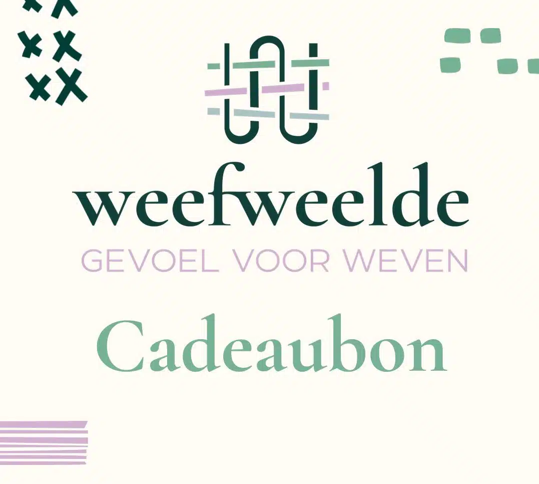 Logo van Weefweelde met subtiele weefpatronen en een cadeaubon optie, uitnodigend voor creatieve workshops.